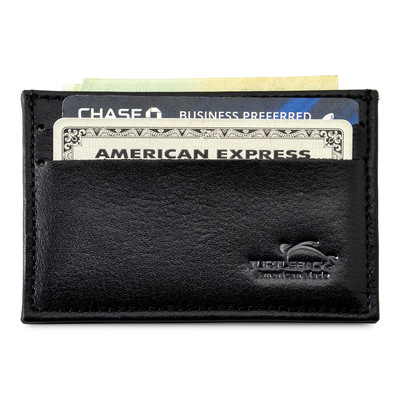 Front Pocket Wallet Minimalist Slim Card Holder with RFID Blocking Thin Genuine BLACK Leather