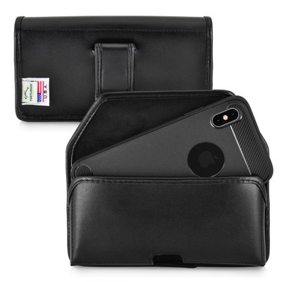 iPhone XS MAX (2018) Belt Holster Case Black Leather Pouch Executive Belt Clip Horizontal