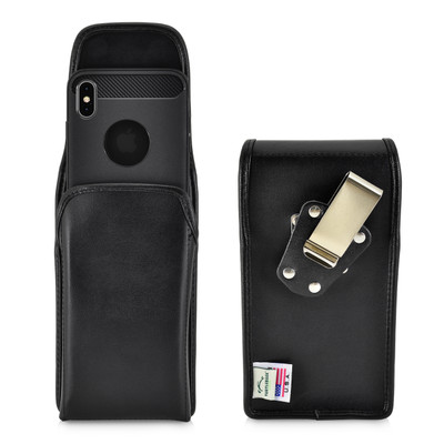 iPhone XS MAX (2018) Belt Case Vertical Holster Black Leather Pouch Heavy Duty Rotating Belt Clip