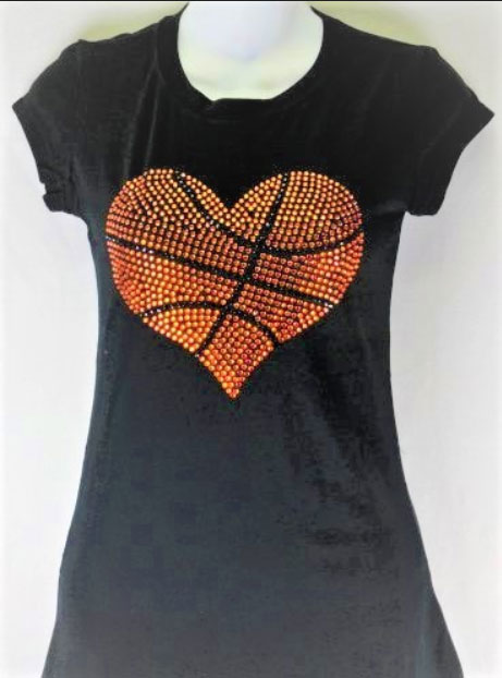 Basketball-Rhinestone-Heart - T-Shirt
