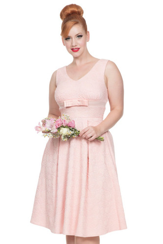 1950s Vintage Style Lace Effect Occasion Dress - Peach