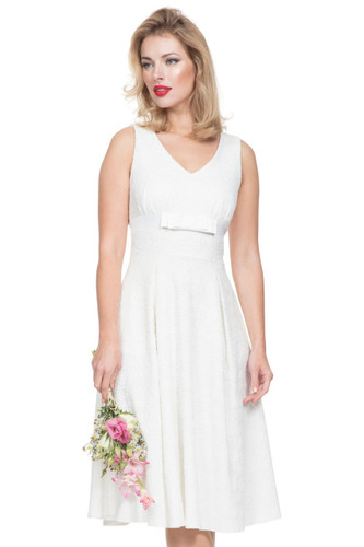 1950s Vintage Style Lace Effect Occasion Dress - White