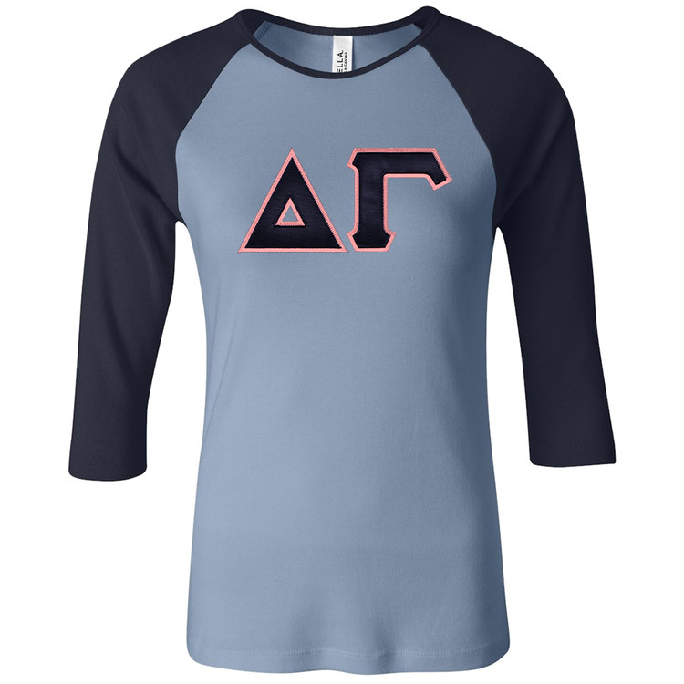 Sorority Lettered Bella 3/4 Sleeve Raglan T-Shirt