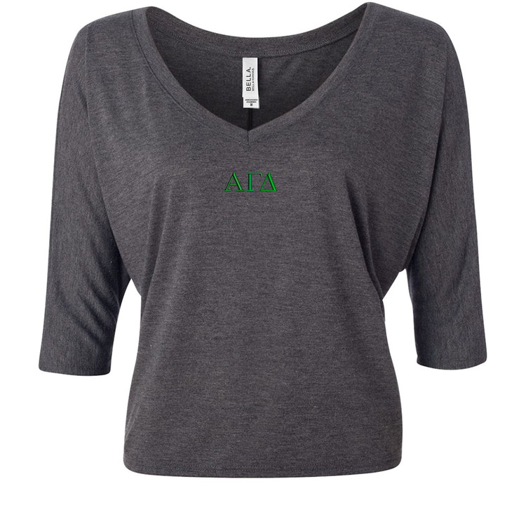 Sorority Embroidered Bella Flowy V-Neck Cropped Top