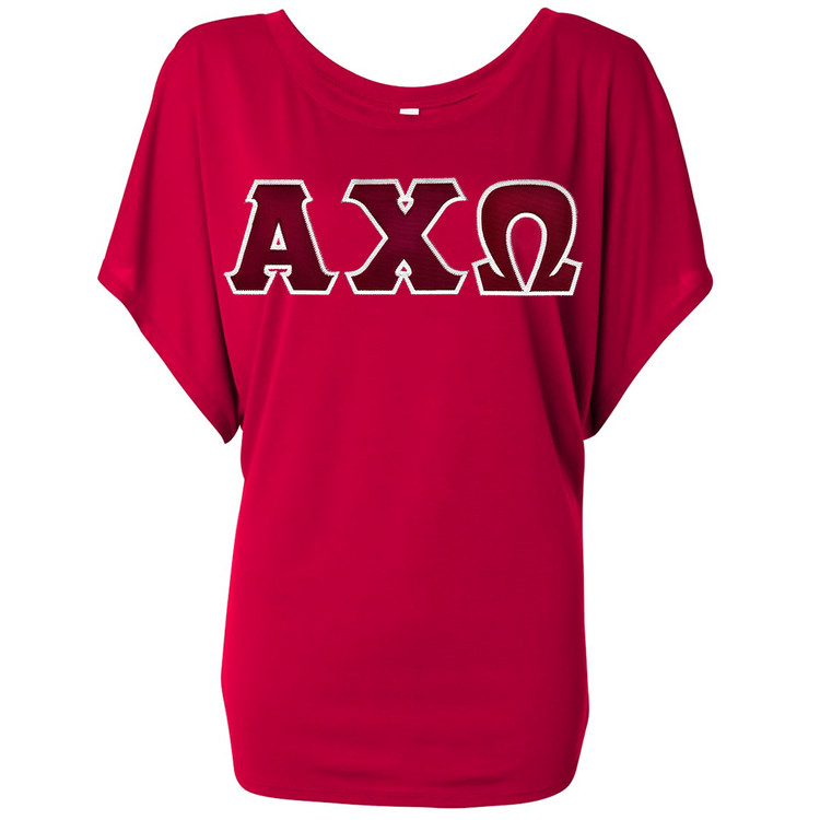 Sorority Lettered Bella Flowy Draped Sleeve Dolman T-Shirt