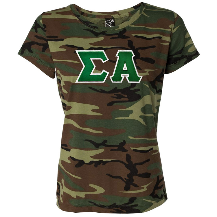 Sorority Lettered Camouflage Short Sleeve T-Shirt