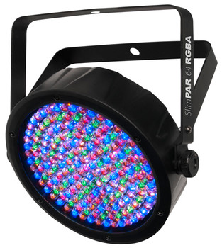Chauvet DJ SLIMPAR64RGBA LED DMX512 Par Can with Added Amber LEDs and Power Linking Chauvet DJ SLIMPAR64RGBA LED DMX512 Par Can with Added Amber LEDs and Power Linking
