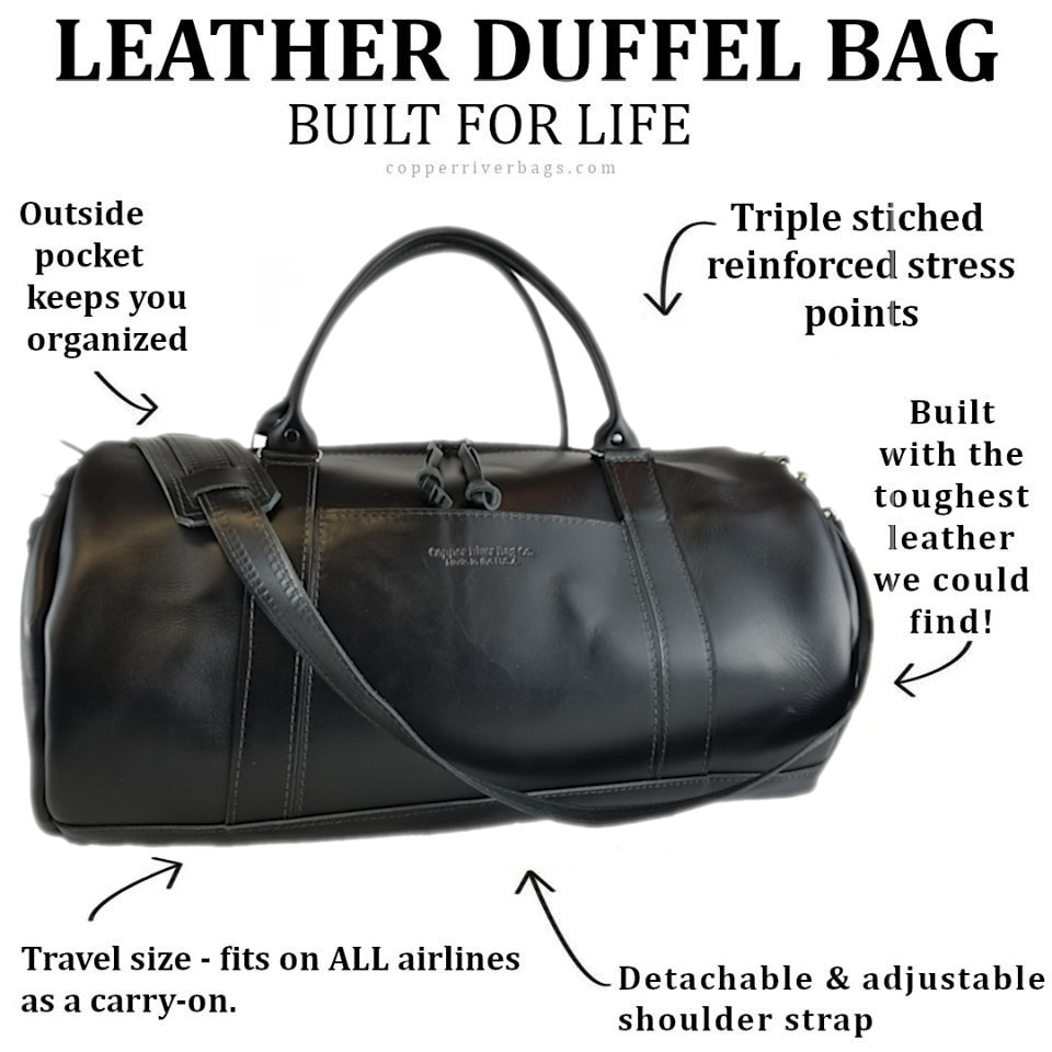 Round Carry On Leather Duffel - Black Made in the USA