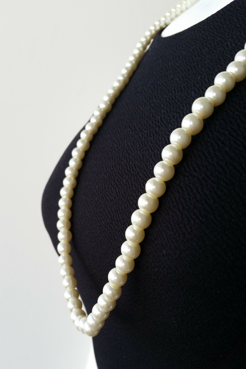 LONG FAUX PEARL NECKLACE WITH EARRINGS. COLOR: NATURAL PEARL. (G-84 ...