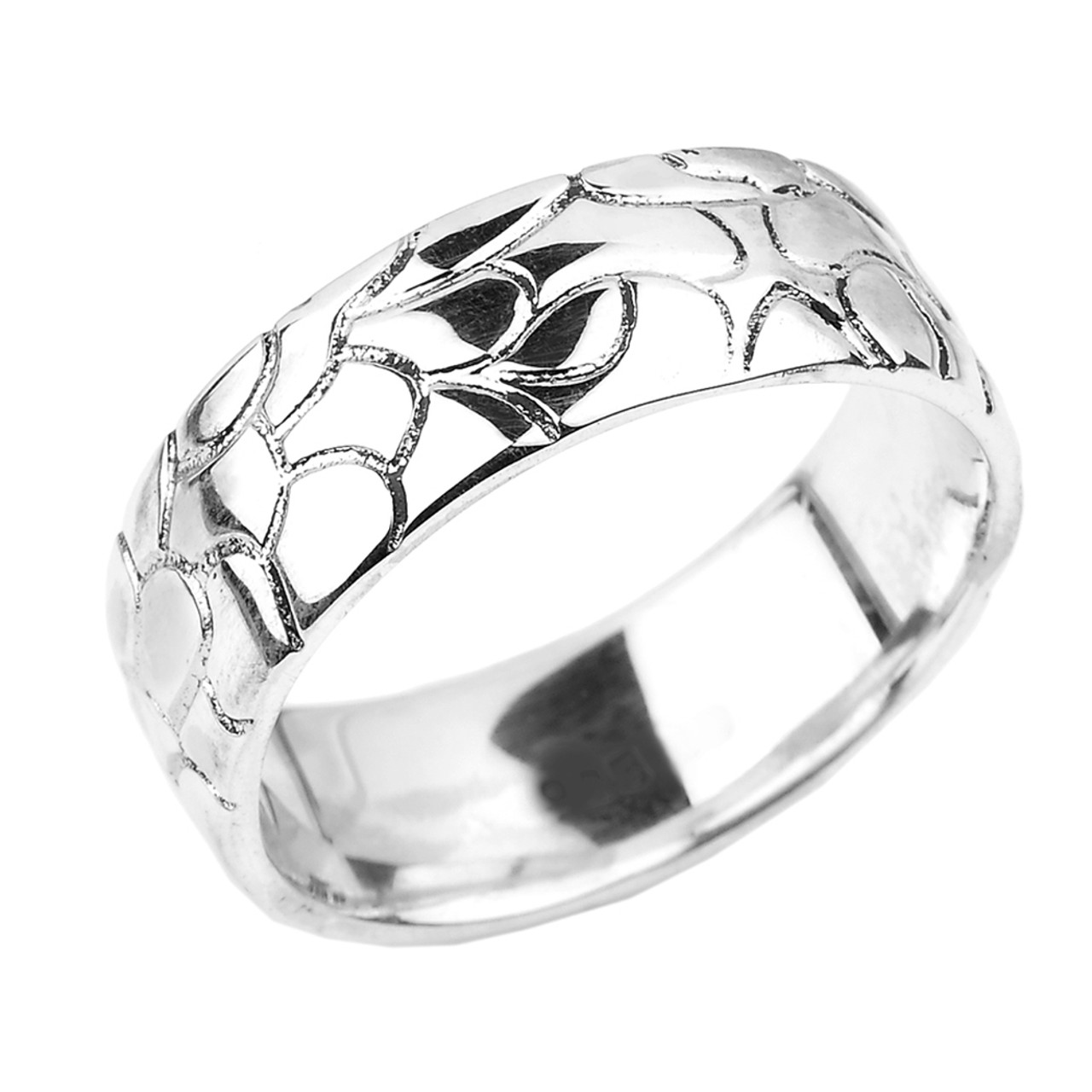 White Gold Nugget Wedding Band 7 Mm
