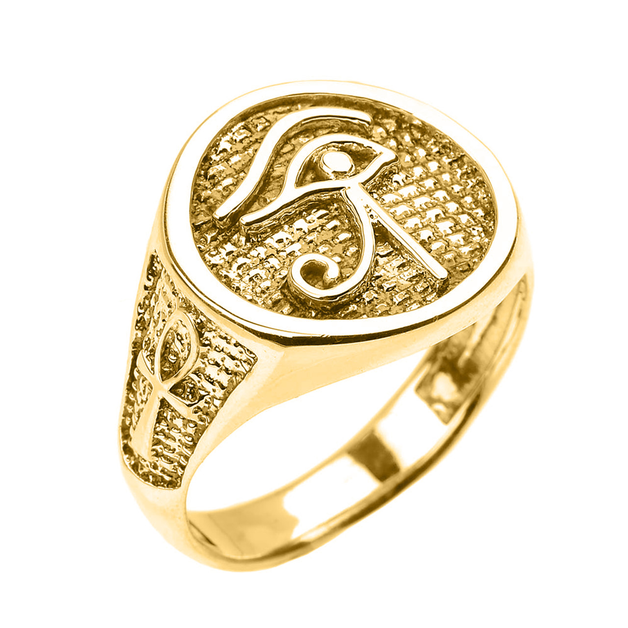 Yellow Gold Eye Of Horus With Egyptian Ankh Crosses Men S Ring