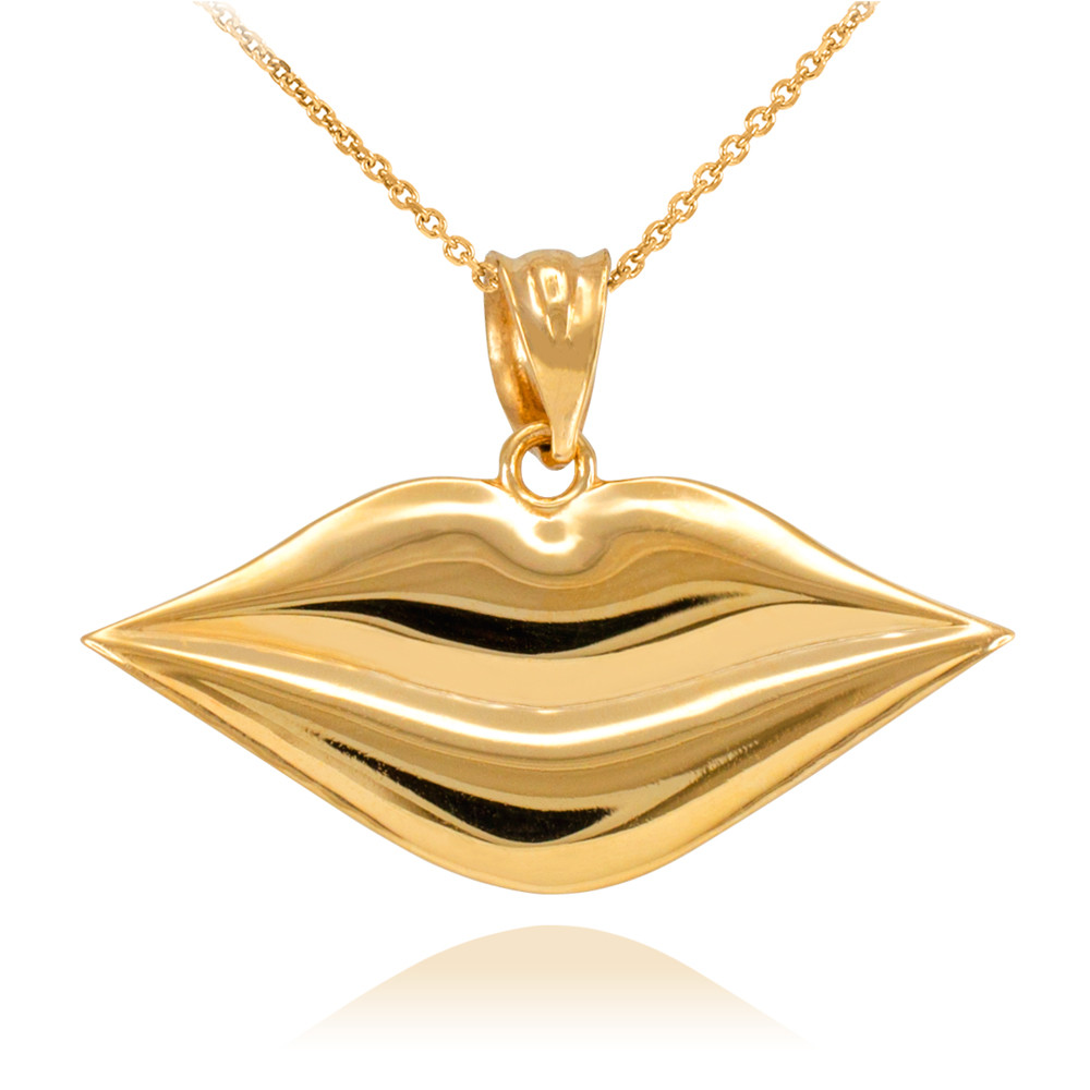 Polished Gold Lips Pendant Necklace