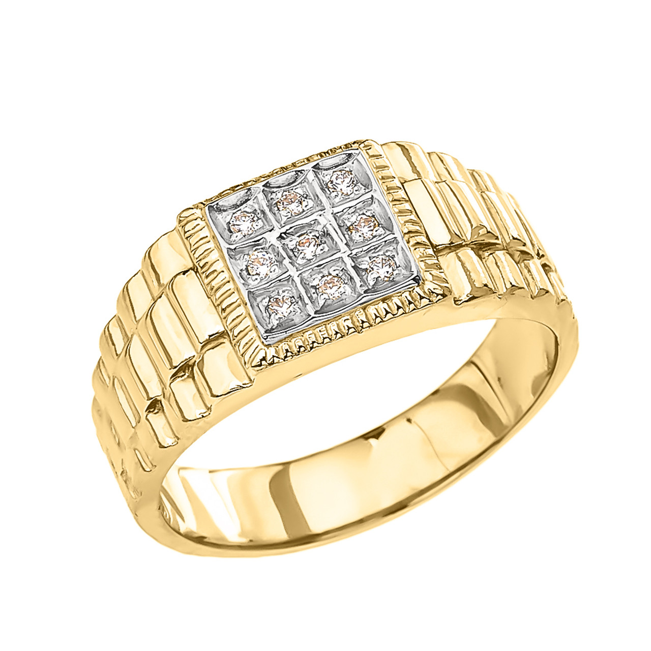 Yellow Diamond Watch Band Design Men's Ring