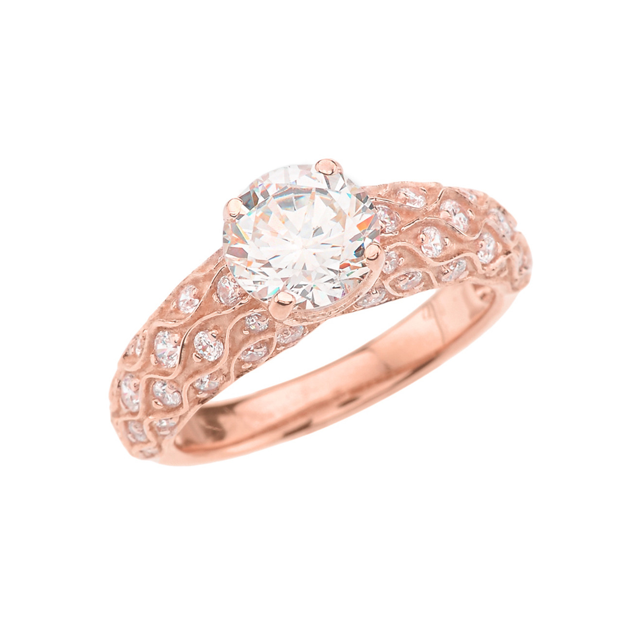  Rose  Gold  Engagement  Ring  With Cubic  Zirconia  Center