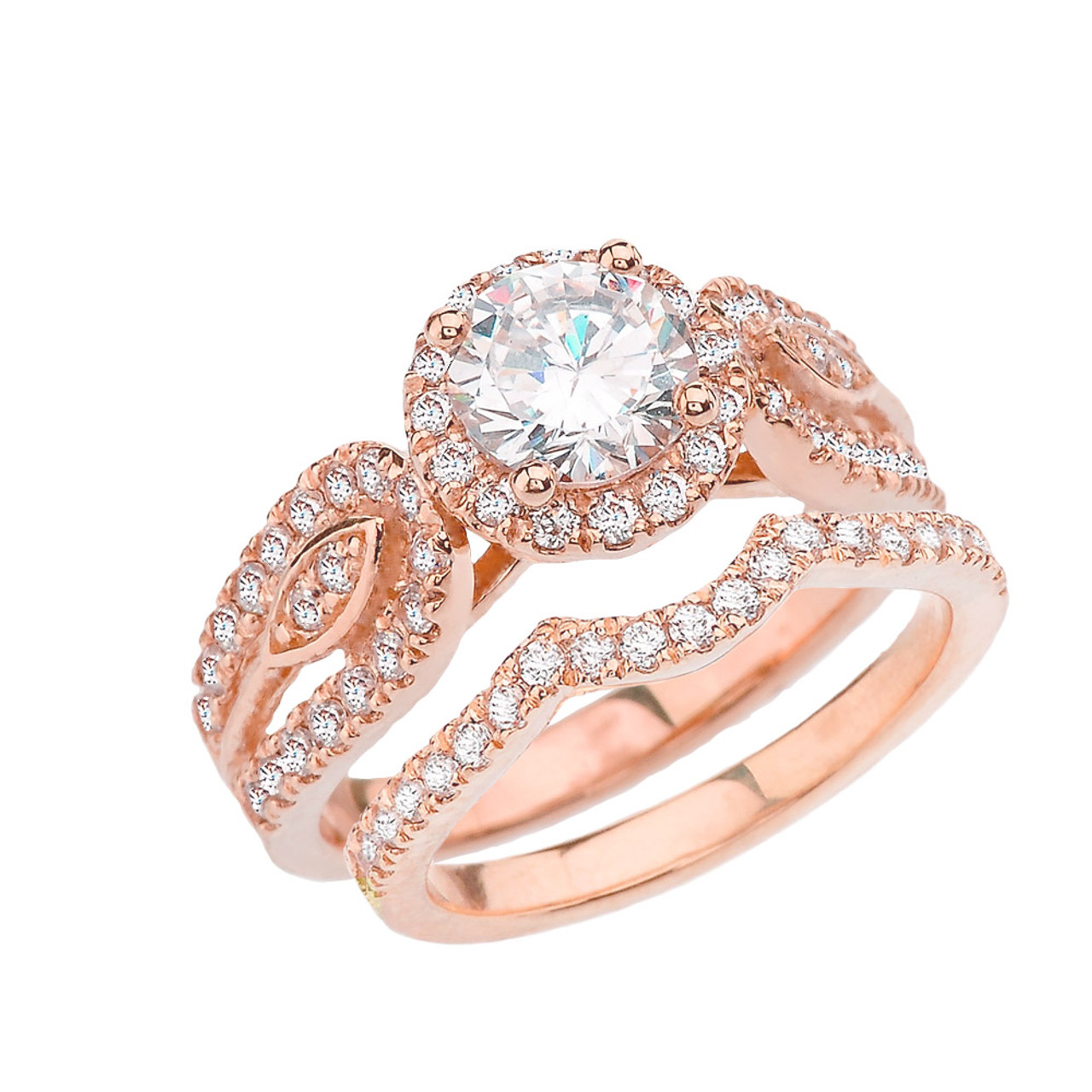 Rose Gold Elegant Cubic Zirconia Engagement Wedding Ring Set Rose Gold Elegant Cubic Zirconia Engagement Wedding Ring Set