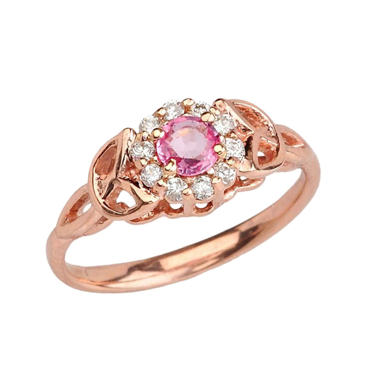 Rose Gold Pink Sapphire and Diamond Engagement/Promise Ring