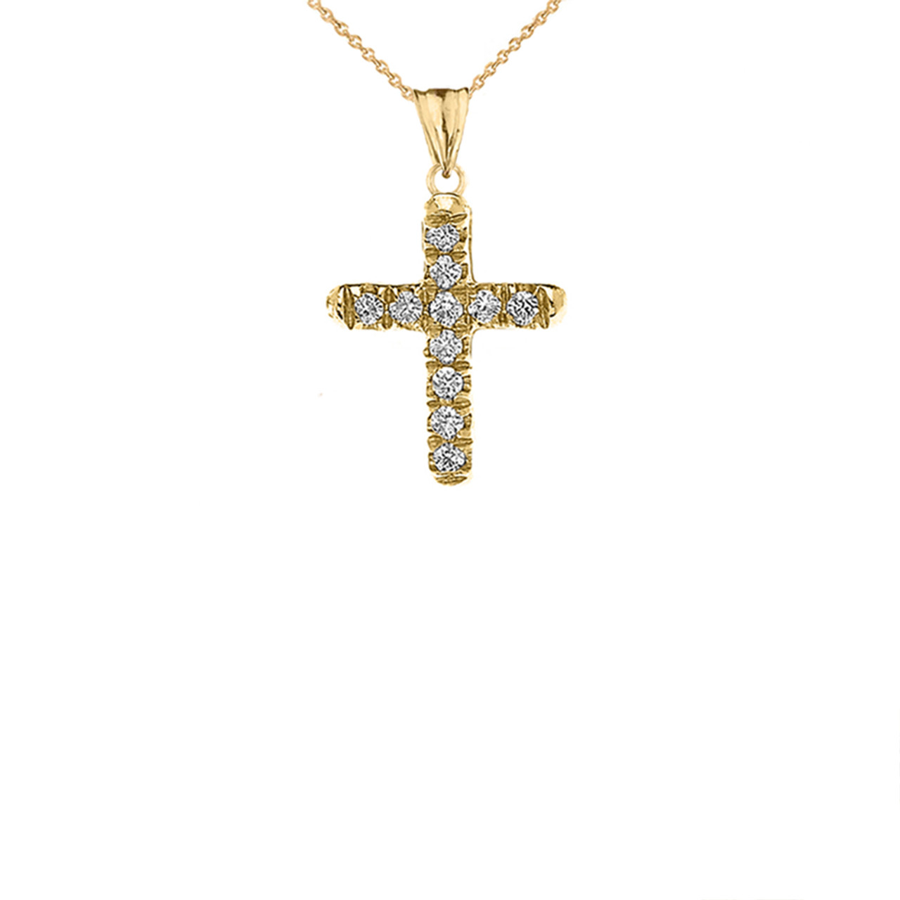 10k Yellow Gold Mini Elegant Diamond Cross Pendant Necklace