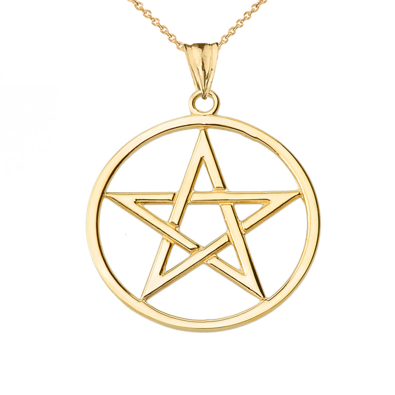 Solid 14k Yellow Gold Pentagram Pendant Necklace