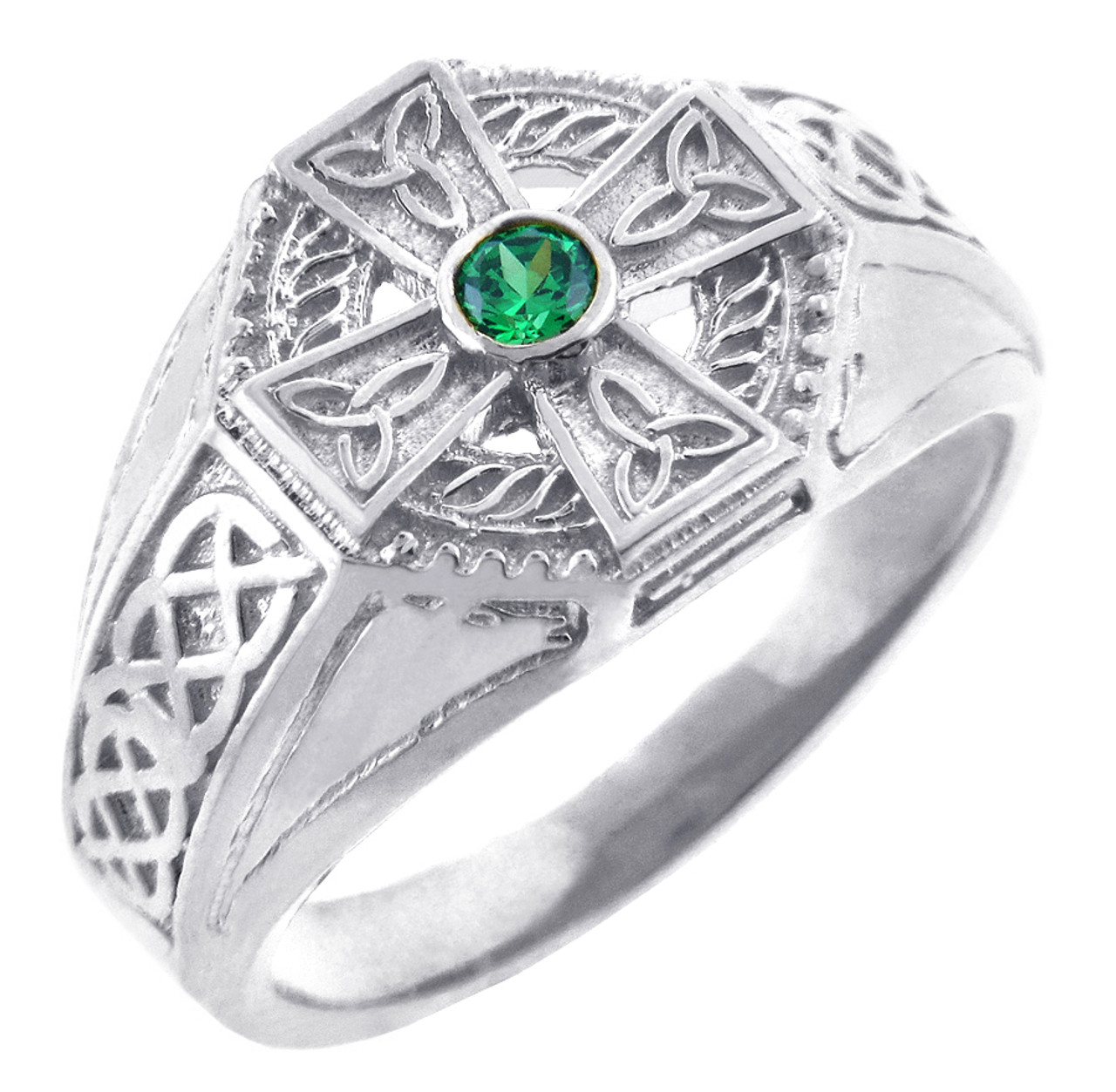 Men S Celtic Band Silver Celtic Ring Mens With Emerald   IMG 0503WH  54253.1497694885 