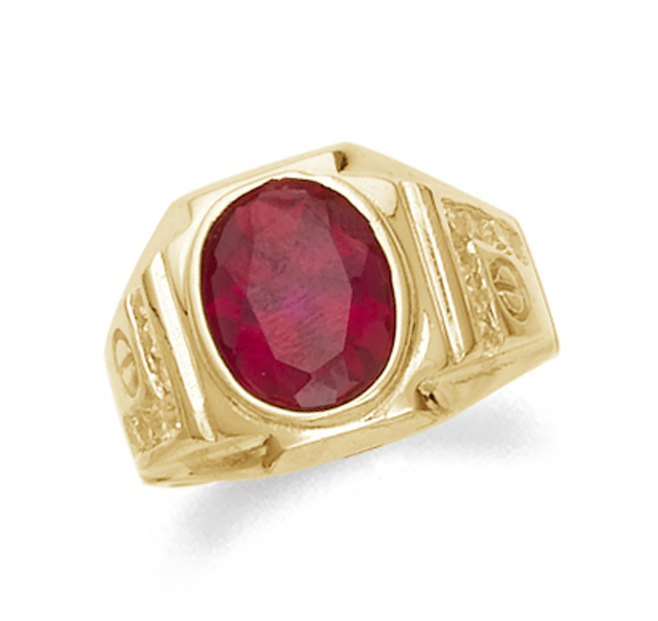 Mens Gold Synthetic Ruby Ring | 10k Gold Mens Synthetic Ruby Ring