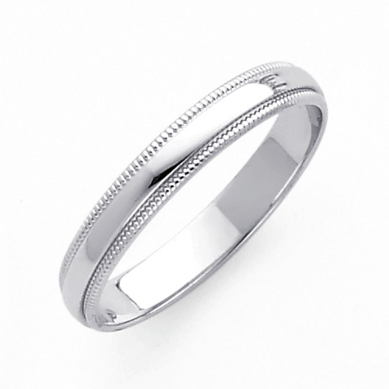 14K Milgrain White Gold Classic Wedding Band 3MM