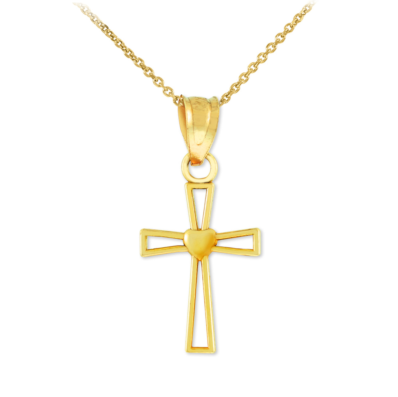 Gold Heart Cross Charm Pendant