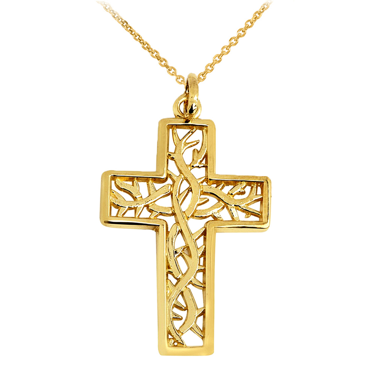 Yellow Gold Celtic Trinity Cross Pendant Necklace