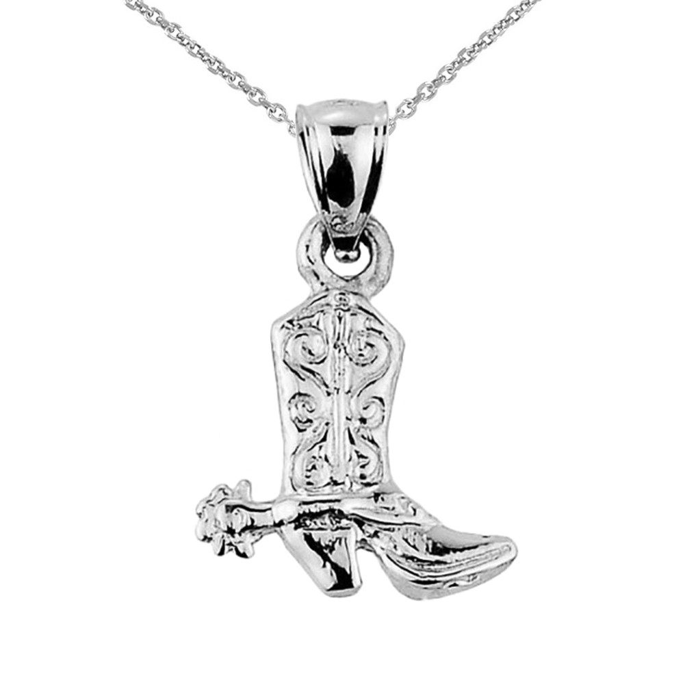 Silver Cowboy Boot Charm Pendant Necklace
