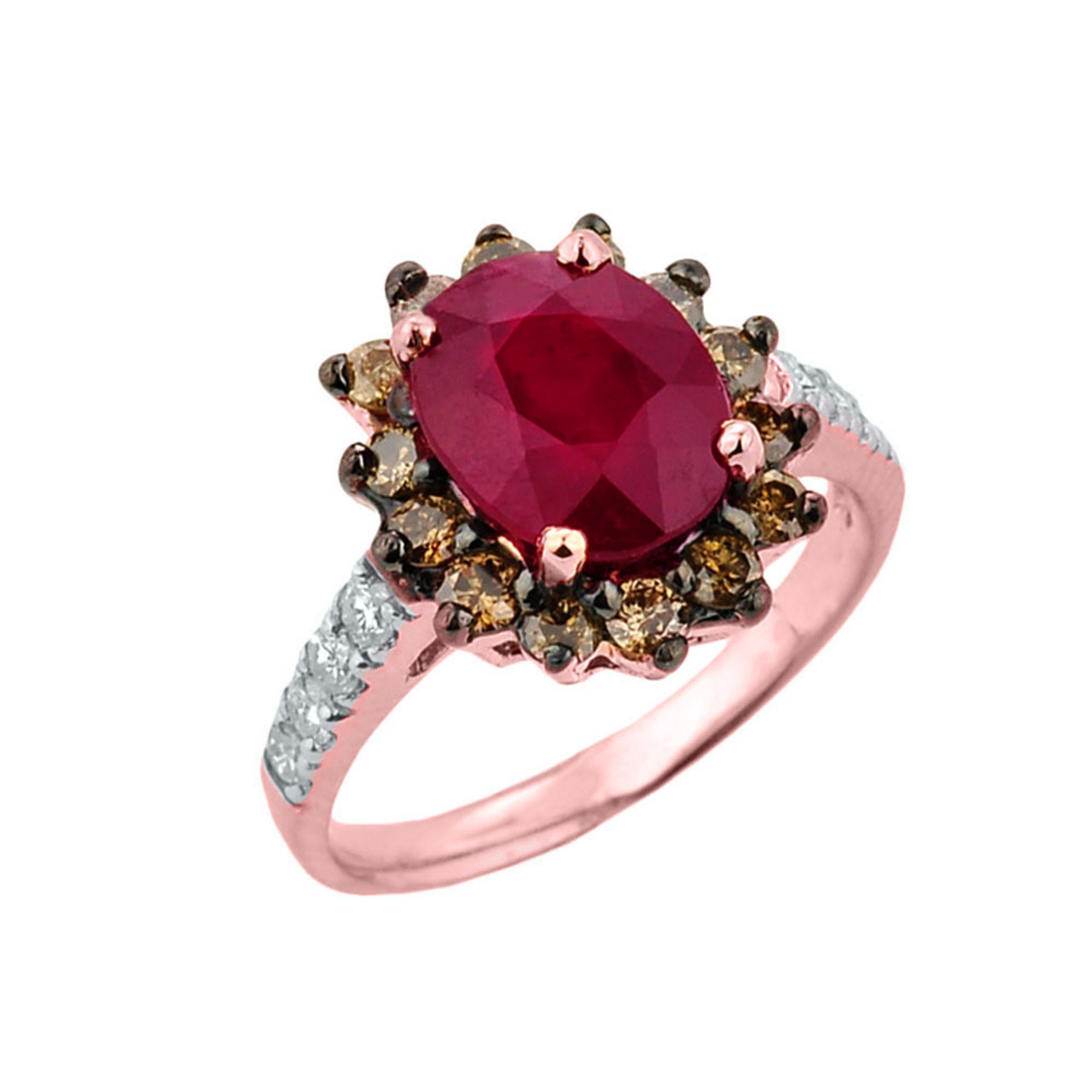 Rose Gold Ruby Birthstone and Diamond Proposal Ring