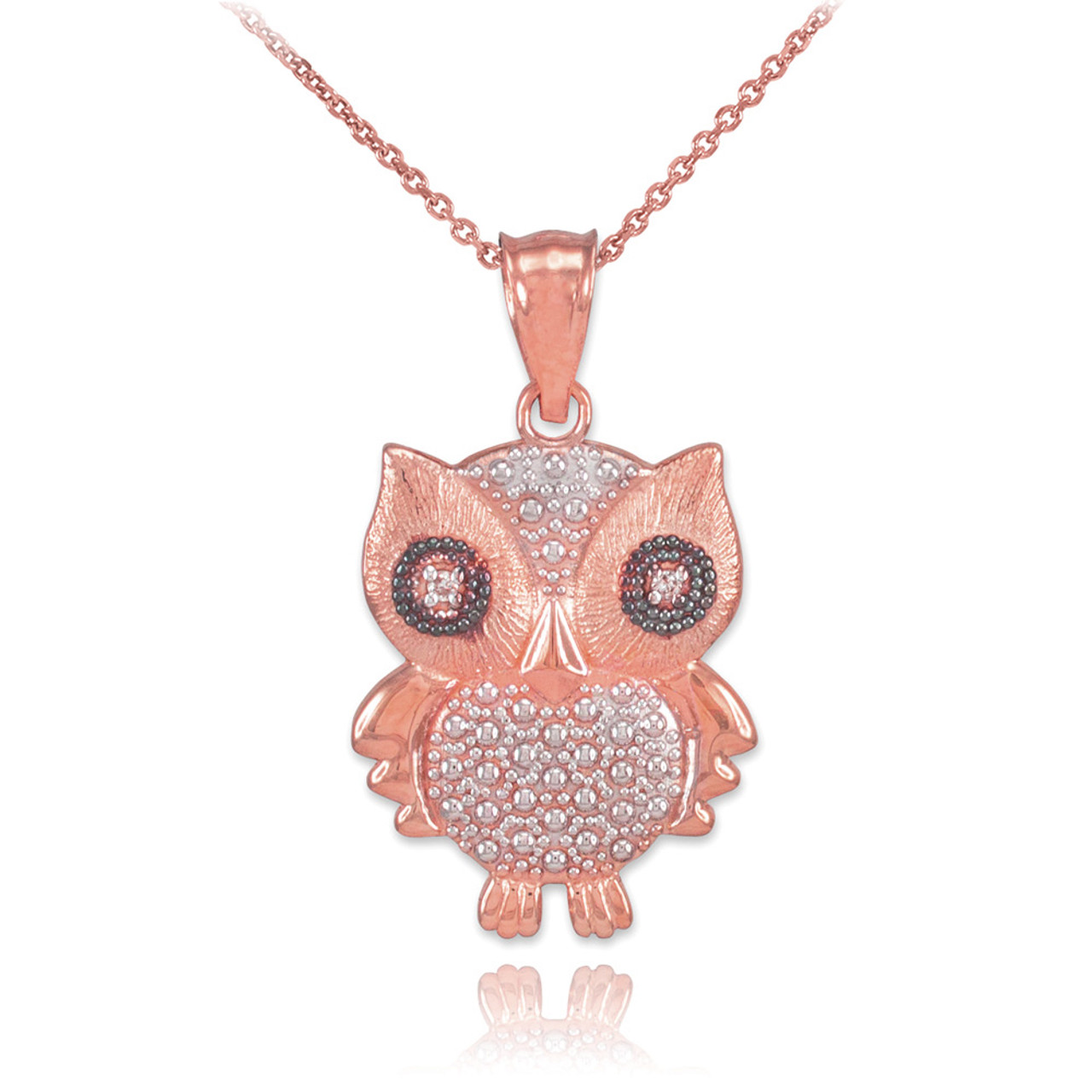Two-Tone Rose Gold Owl Pendant with Diamonds