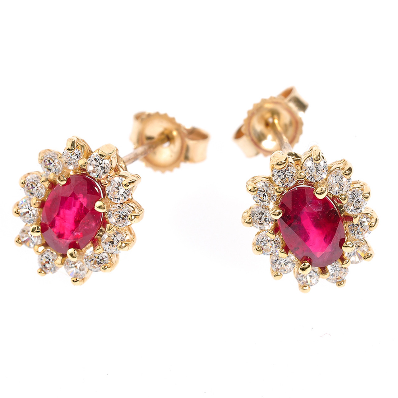 14K Yellow Gold Ruby and Diamond Stud Earrings