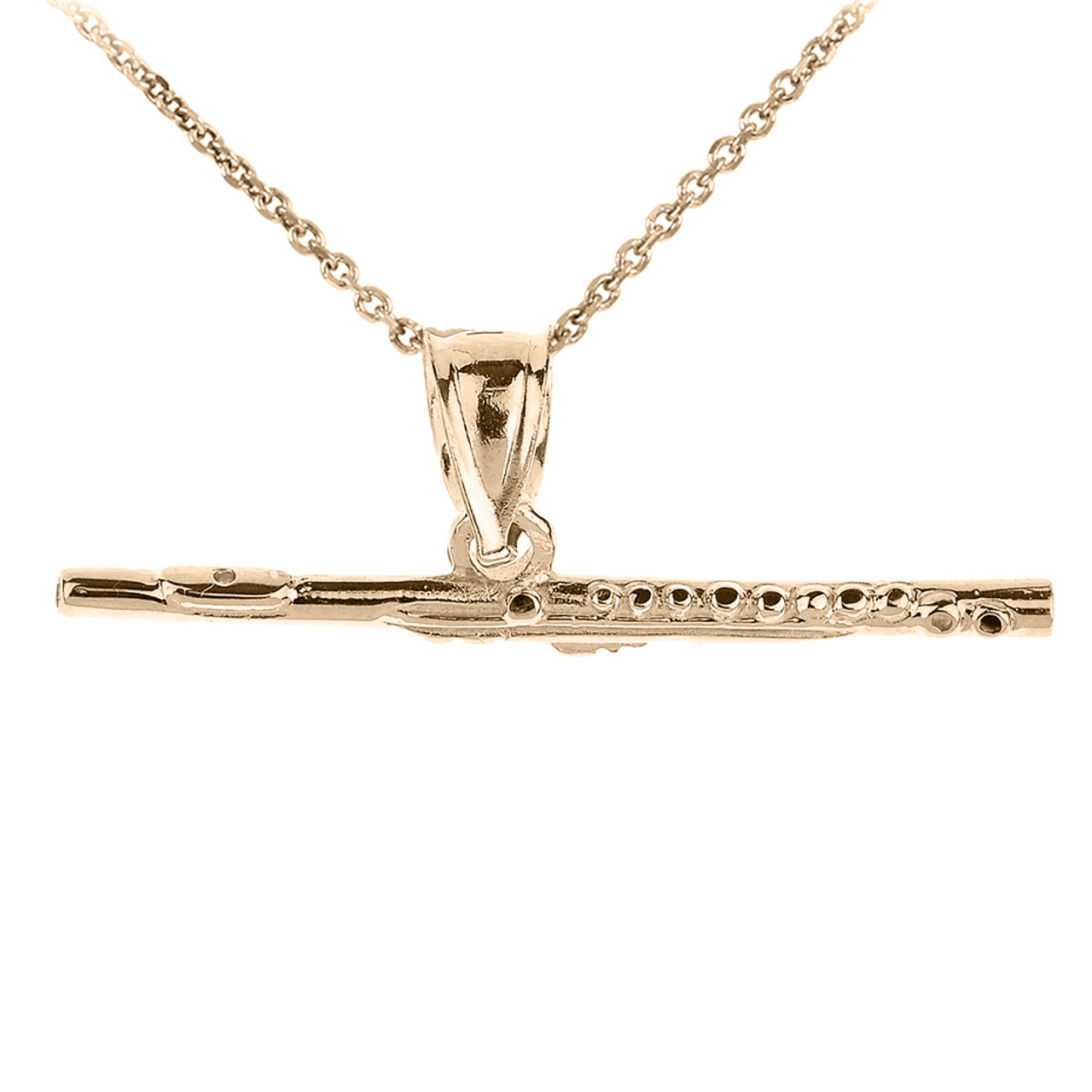 Yellow Gold 3D Flute Pendant Necklace Gold Brass Wind Instrument