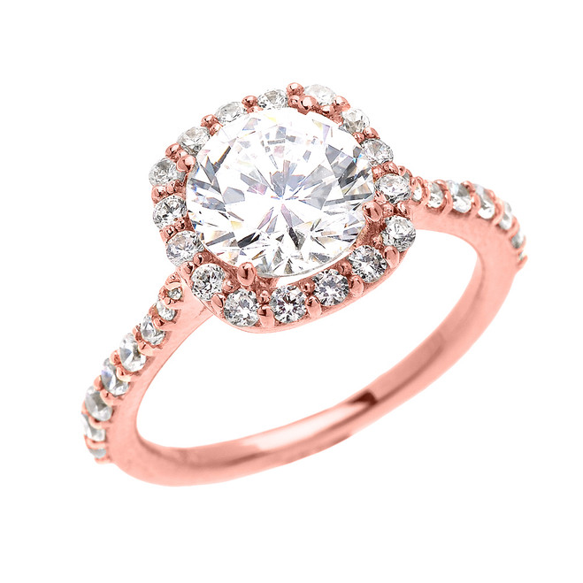 Beautiful Dainty  Rose  Gold  3 Carat Halo Solitaire CZ 