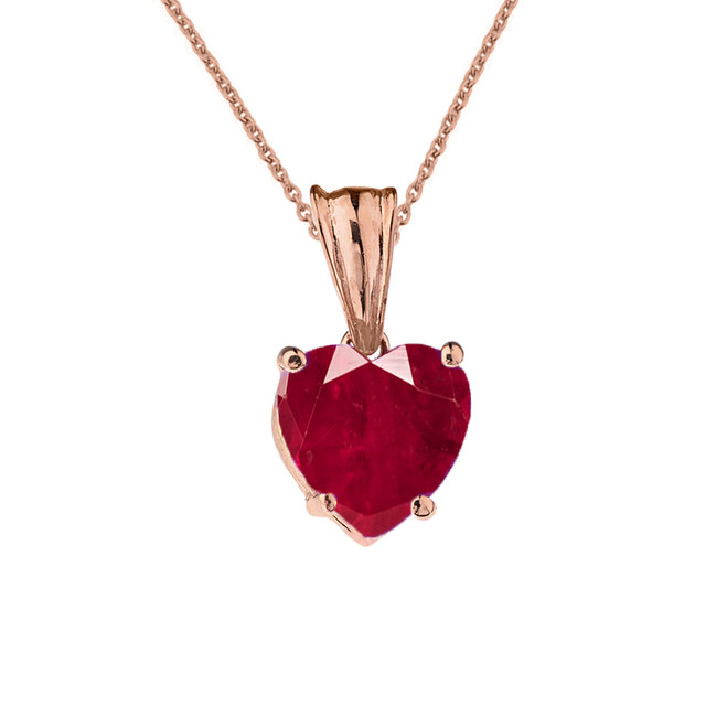 Rose Gold July Birthstone Ruby (LCR) Pendant Necklace,gold dainty heart ...