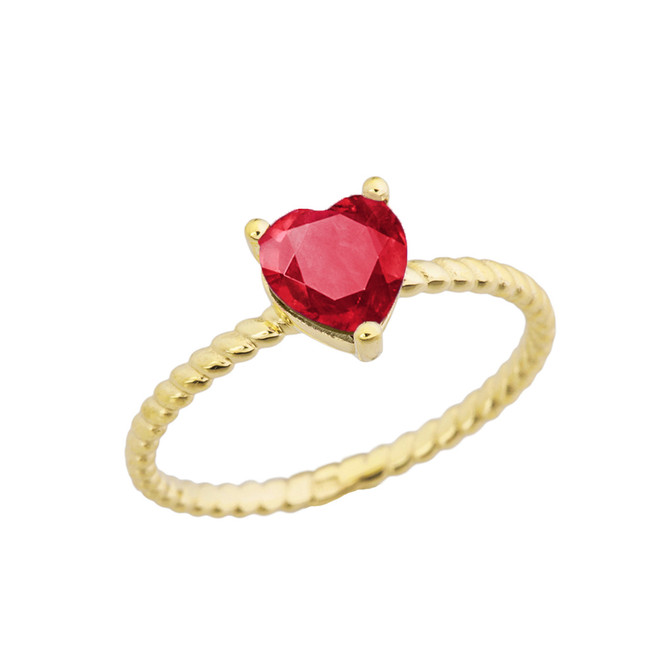 Dainty Yellow Gold Ruby CZ Heart Promise Ring