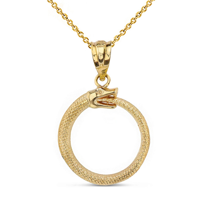 14K Gold Snake CZ Pendant Necklace