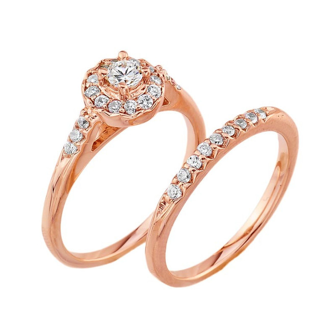 Beautiful Dainty Rose  Gold  3 Carat Halo Solitaire CZ  