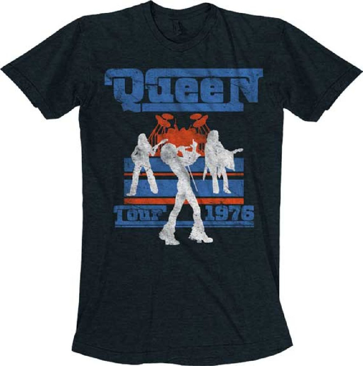 Queen Tour 1976 Menâs Black Vintage Concert T-shirt