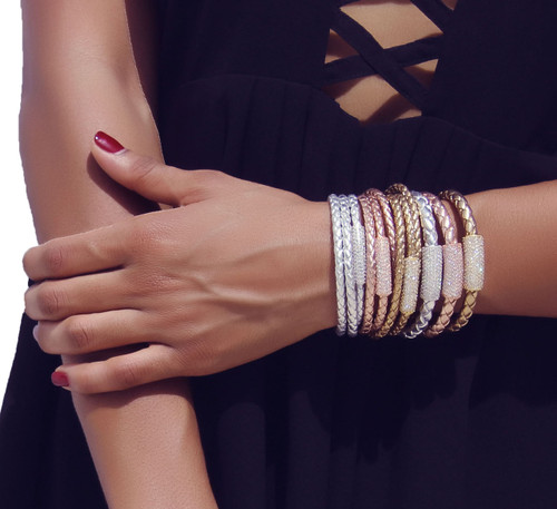 Get Stacked with this Ultra Chic and yet laid back this Triple Wrap Rich Braided Leather Bracelet Sterling Silver Bead with CZ Sterling Silver Magnetic Clasp Get Stacked with this Ultra Chic and yet laid back this Triple Wrap Rich Braided Leather Bracelet Sterling Silver Bead with CZ Sterling Silver Magnetic Clasp