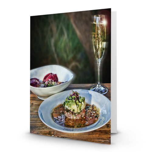 Beet Crudo Ravioli, Chanpagne, Tuna Tartare