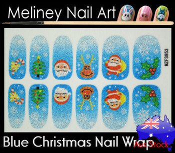 blue santa Christmas nail wrap blue santa Christmas nail wrap
