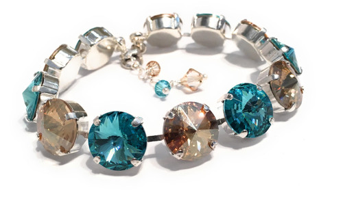 Golden Shadow and Aqua Blue Rivoli Bracelet with Crystals from Swarovski Golden Shadow and Aqua Blue Rivoli Bracelet with Crystals from Swarovski