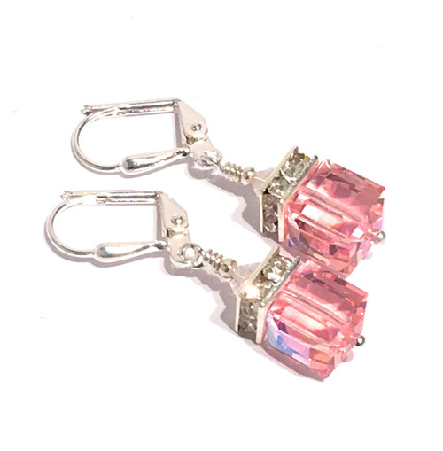 Light Rose Square Cube Rhinestone Earrings with Crystal from Swarovski Light Rose Square Cube Rhinestone Earrings with Crystal from Swarovski