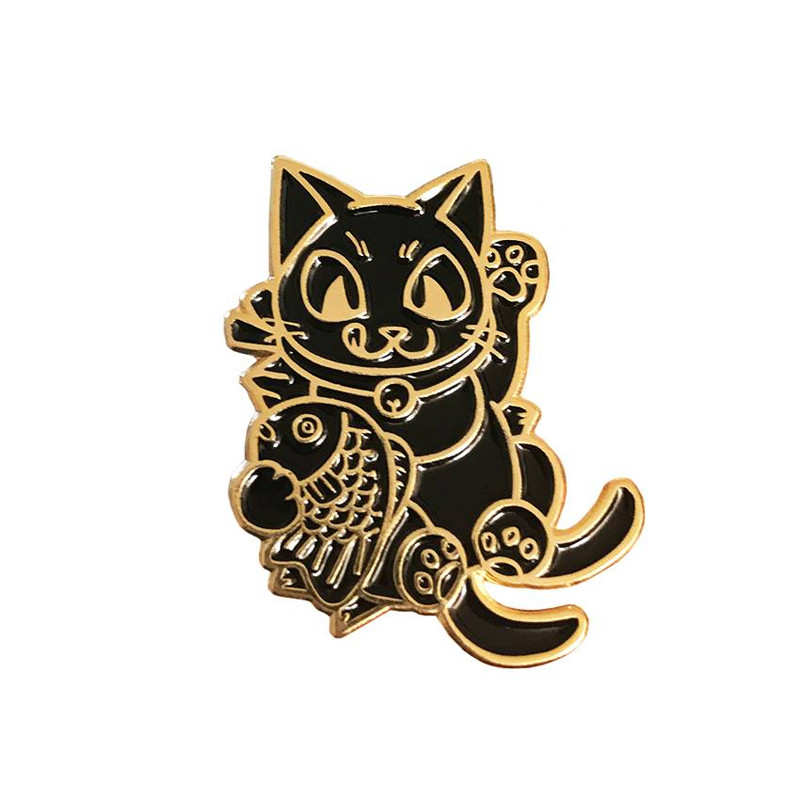Negora Taiyaki Pin : Black and Gold