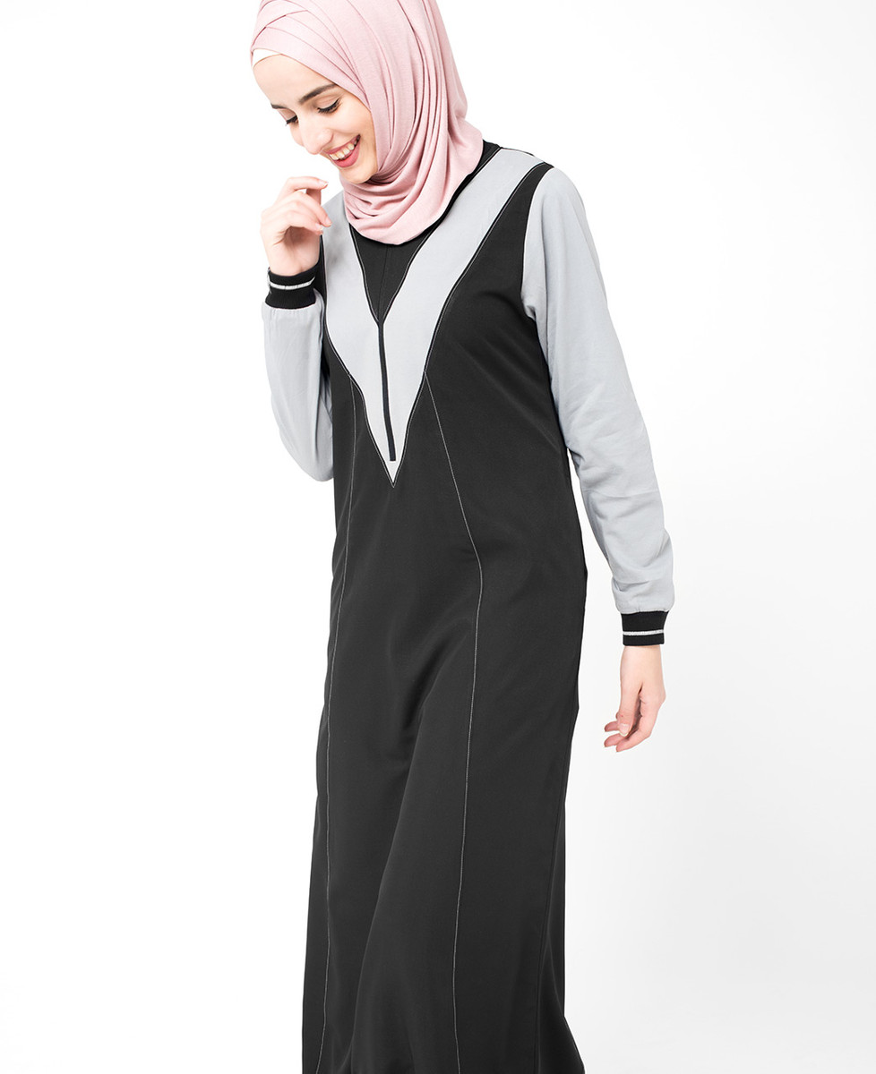 Symetrical V design Black and Grey Checkpoint Jilbab, Abaya, Black ...