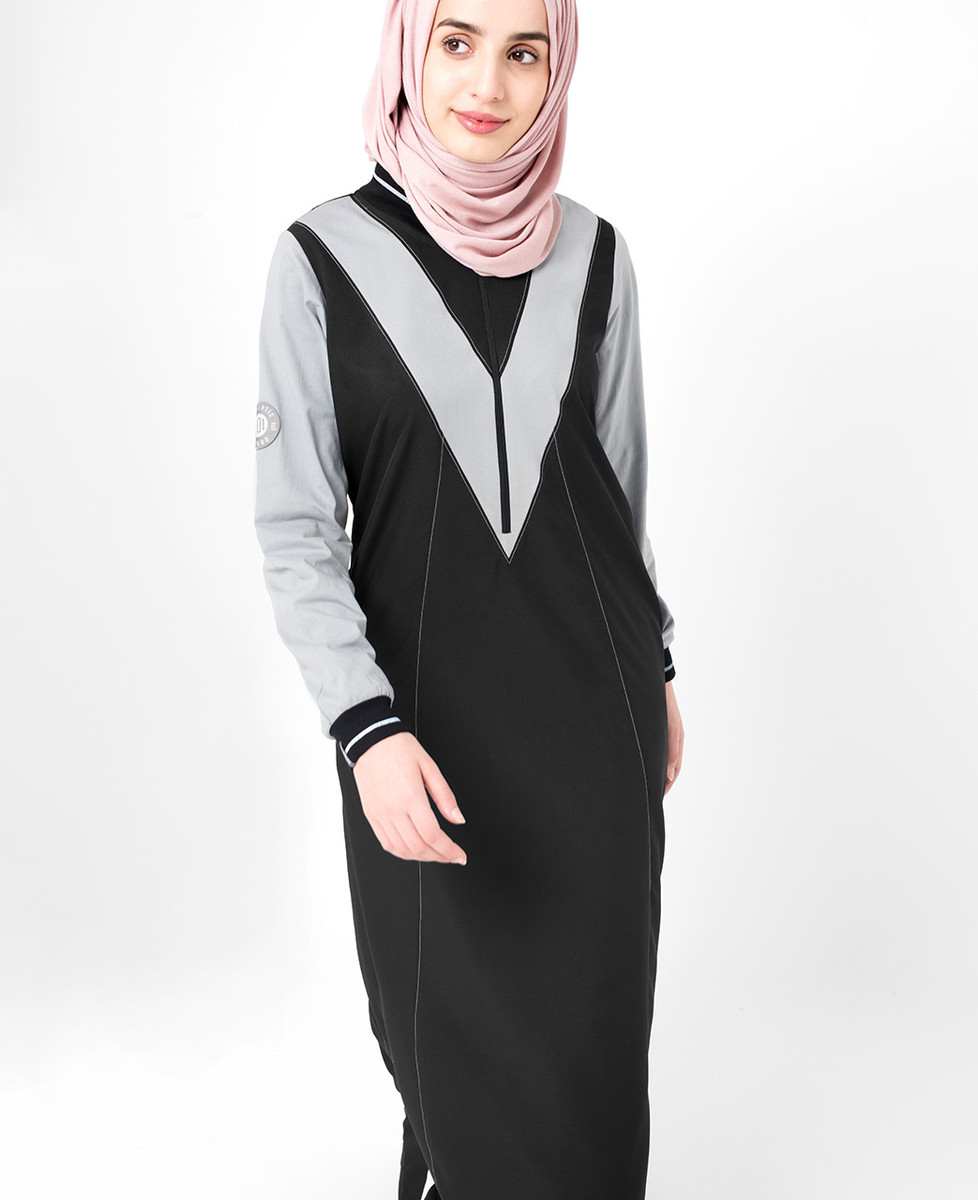 Symetrical V design Black and Grey Checkpoint Jilbab, Abaya, Black ...