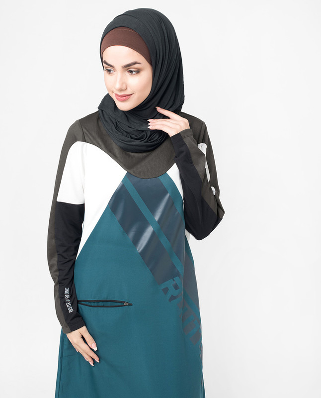 Sports Chic Black Print Jilbab, Abaya, Islamic Modest Fashion Clothing