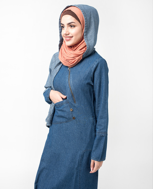 Hooded Quilted Denim Jilbab, Abaya, Blue Jilbab, Winter Jilbab, Islamic ...