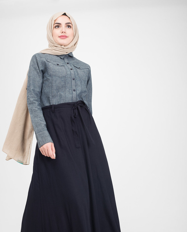 Mix Fabric Striper Jilbab- Abaya, Islamic Fashion Clothing