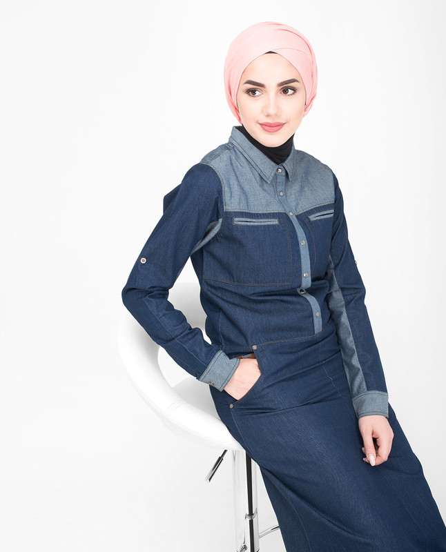 BLACK CONTRAST DENIM JILBAB Abaya Islamic Fashion BLACK CONTRAST DENIM JILBAB Abaya Islamic Fashion